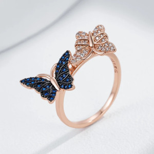 Schmetterling Ring 'Funkelndes Duo' – Eleganter Schmuck Roségold
