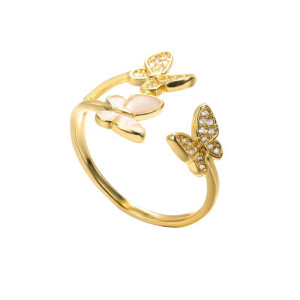 Bague Trio de Papillons Éclat Doré