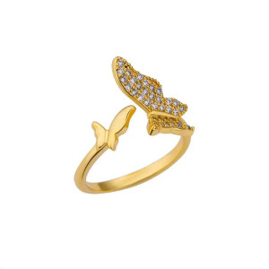 Ring Schmetterlings-Duo Kristall Gold – Eleganz & Symbolik