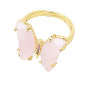 Schmetterling Ring mit Rosenquarz | Verstellbar & Elegant