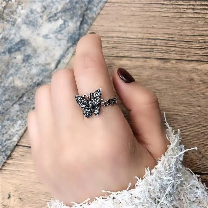 Schmetterlingsring 'Nächtliches Funkeln' 925 Sterling Silber
