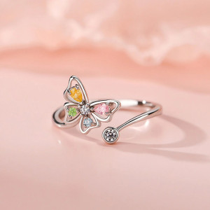 Mehrfarbiger Schmetterling Ring aus 925 Silber | Eleganter Schmuck