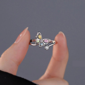 Mehrfarbiger Schmetterling Ring aus 925 Silber | Eleganter Schmuck