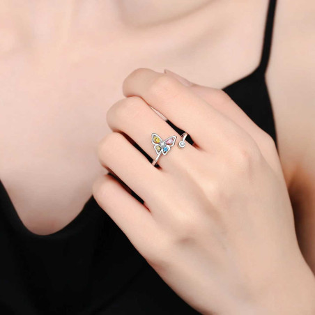Mehrfarbiger Schmetterling Ring aus 925 Silber | Eleganter Schmuck