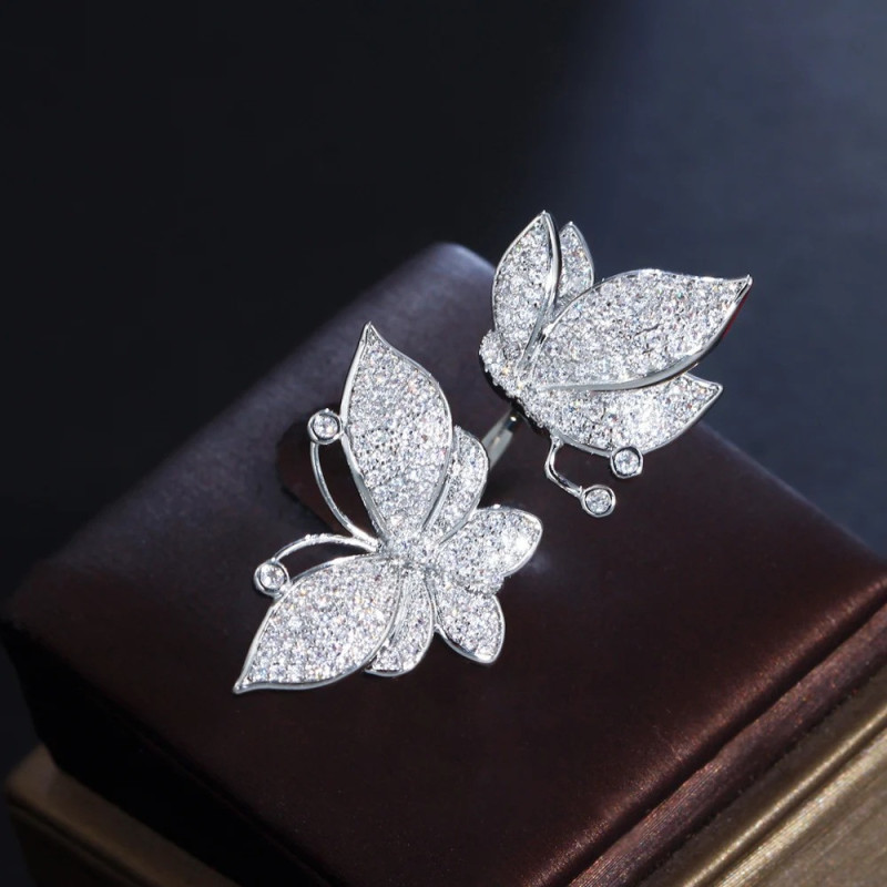 Verstellbarer Schmetterlingsring aus 925 Silber mit Zirkonia