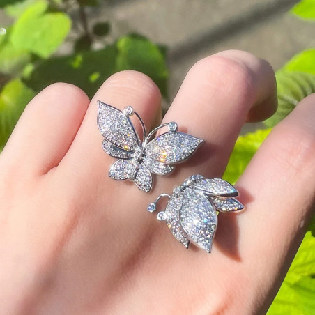 Verstellbarer Schmetterlingsring aus 925 Silber mit Zirkonia