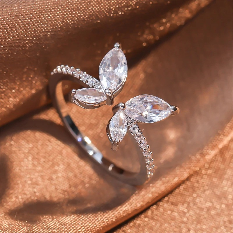 Schmetterlingsring verstellbar | Eleganter Damen Ring mit Zirkonia