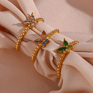 Goldener Schmetterlingsring Farbenglanz - Eleganter Damenschmuck