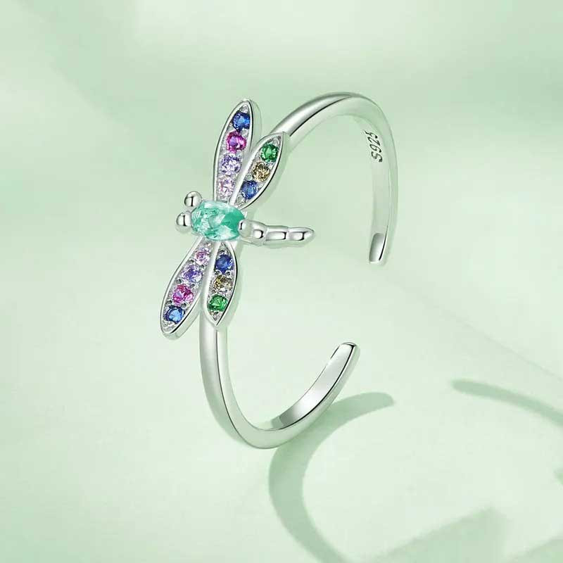Libellenring Silber 925 'Mystischer Regenbogen' – Eleganter Schmuck
