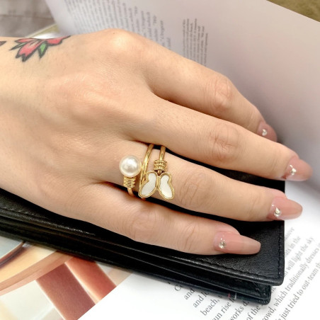 Schmetterling Ring mit Perle | Verstellbar in Silber & Gold