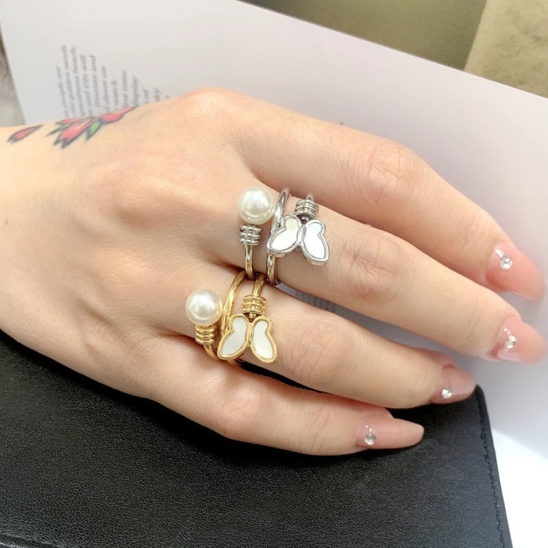Schmetterling Ring mit Perle | Verstellbar in Silber & Gold