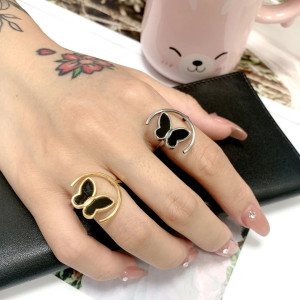 Schmetterlingsring 'Mystischer Mond' - Edelstahl Gold/Silber