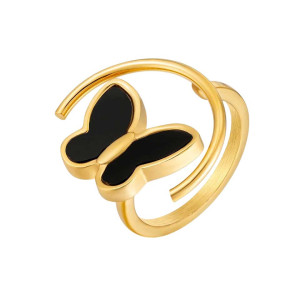 Schmetterlingsring 'Mystischer Mond' - Edelstahl Gold/Silber