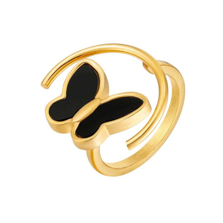 Schmetterlingsring 'Mystischer Mond' - Edelstahl Gold/Silber