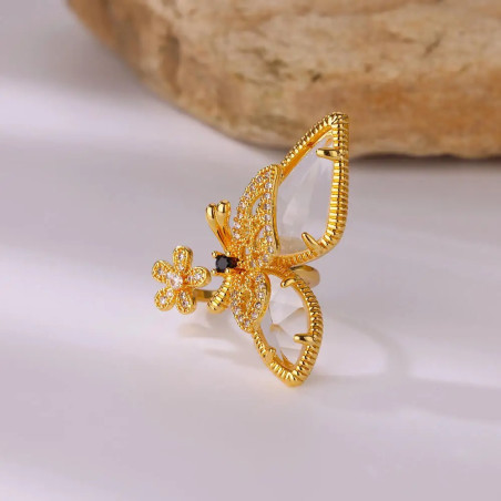 Schmetterling Ring 'Goldener Blütenglanz' - Verstellbar & Elegant