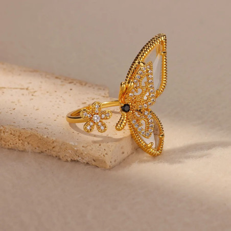 Schmetterling Ring 'Goldener Blütenglanz' - Verstellbar & Elegant