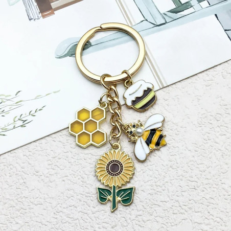 Schlüsselanhänger Goldene Biene & Sonnenblume – Eleganz & Natur
