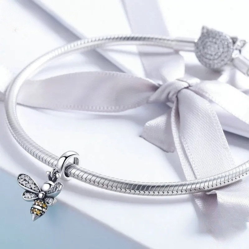 Bienenanhänger aus 925 Sterling Silber mit großer Öse (ohne Kette)