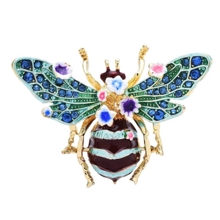 Blaue Bienenbrosche mit Blumen | Süßer Bienenschmuck