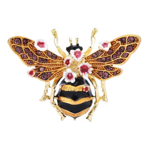 Goldene Bienenbrosche mit Blumen | Bienenschmuck für Damen