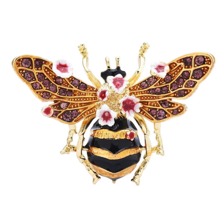 Goldene Bienenbrosche mit Blumen | Bienenschmuck für Damen