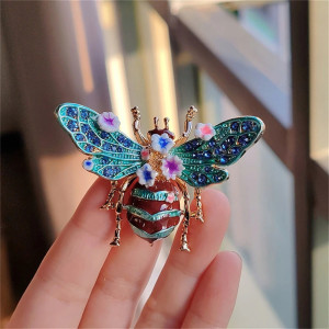Blaue Bienenbrosche mit Blumen | Süßer Bienenschmuck