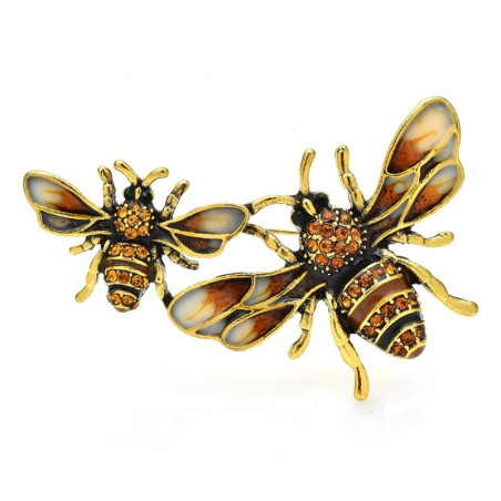 Bienenbrosche Duo Imperial | Goldener Bienenschmuck für Damen