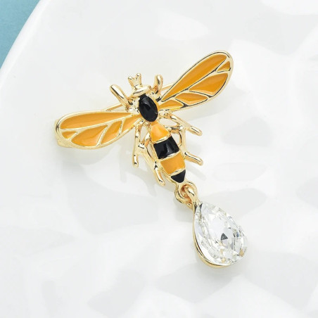 Bienenbrosche mit Kristalltropfen - Eleganter Bienenschmuck