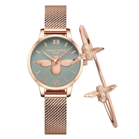 Bienenuhr & Armreif Set Harmonie Seladon | Elegantes Geschenk