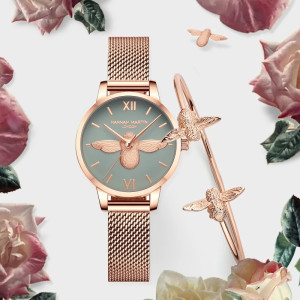 Bienenuhr & Armreif Set Harmonie Seladon | Elegantes Geschenk