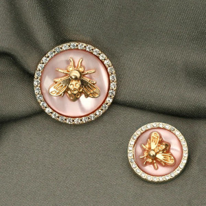 Schmuckknopf Goldene Biene in Rosa mit Strass - 6er-Set