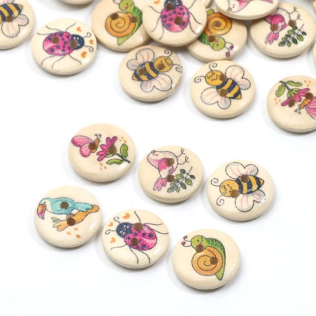 Holzknöpfe Bienen & Bestäuber | 15mm | 50er-Set | 1001bees