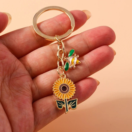 Süßer Schlüsselanhänger mit Biene & Sonnenblume | Geschenkidee
