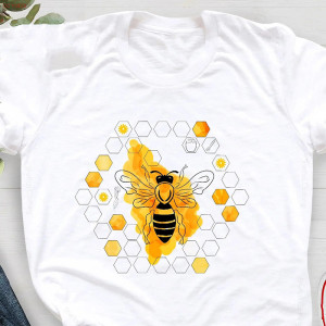 Bienen T-Shirt Damen mit Honigwaben-Druck aus Baumwolle