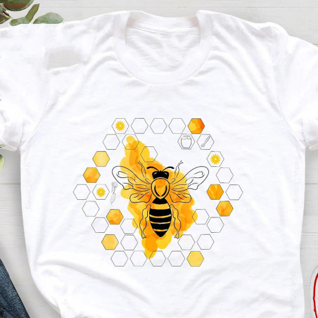 Bienen T-Shirt Damen mit Honigwaben-Druck aus Baumwolle