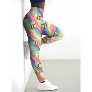 Regenbogen-Bienen-Leggings für Damen – Komfort & gute Laune