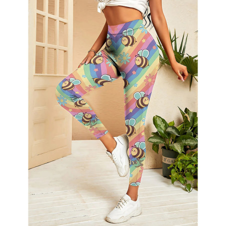 Regenbogen-Bienen-Leggings für Damen – Komfort & gute Laune
