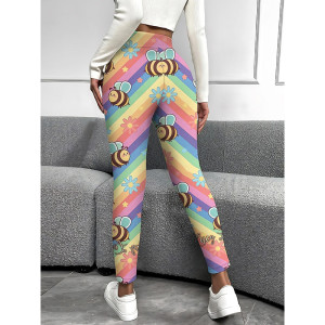 Regenbogen-Bienen-Leggings für Damen – Komfort & gute Laune