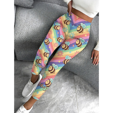 Regenbogen-Bienen-Leggings für Damen – Komfort & gute Laune