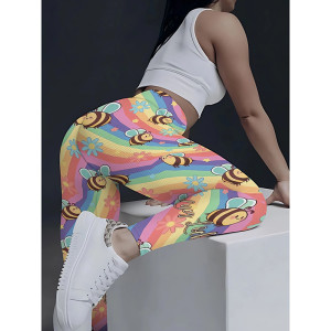 Regenbogen-Bienen-Leggings für Damen – Komfort & gute Laune