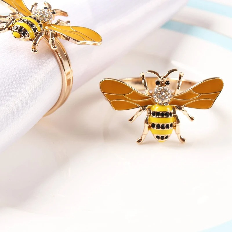 Serviettenringe Biene Gold & Kristall | 6er-Set für Eleganz