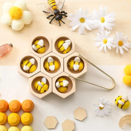 Montessori Bienenspiel aus Holz - Feinmotorik & Koordination