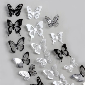 3D Schmetterling Wandsticker Schwarz & Weiß | 18er-Set Deko