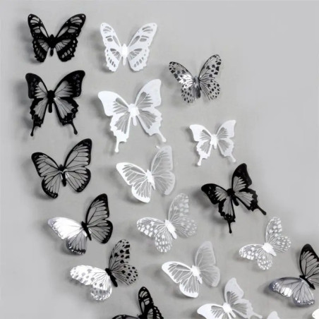 3D Schmetterling Wandsticker Schwarz & Weiß | 18er-Set Deko