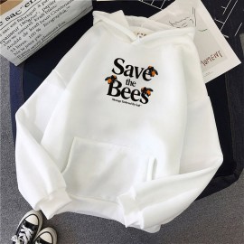 Sweatshirt Abeille femme à capuche à manches longues SAVE THE BEES en blanc