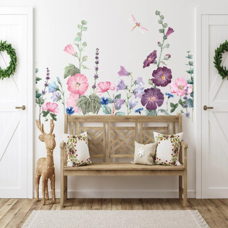 Wandaufkleber Lila Ranken & Libelle - 60x60 cm | 1001bees.com