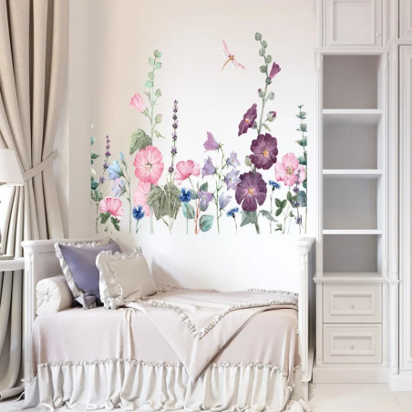 Wandaufkleber Lila Ranken & Libelle - 60x60 cm | 1001bees.com