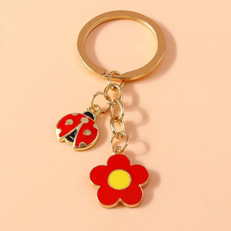 Schlüsselanhänger Marienkäfer & Blume - Süßes & elegantes Accessoire