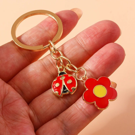 Schlüsselanhänger Marienkäfer & Blume - Süßes & elegantes Accessoire