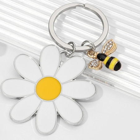 Schlüsselanhänger Biene & Gänseblümchen – Eleganz & Natur